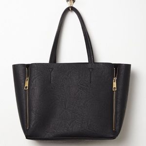 Free People Black Vegan Zipper Tote Bag